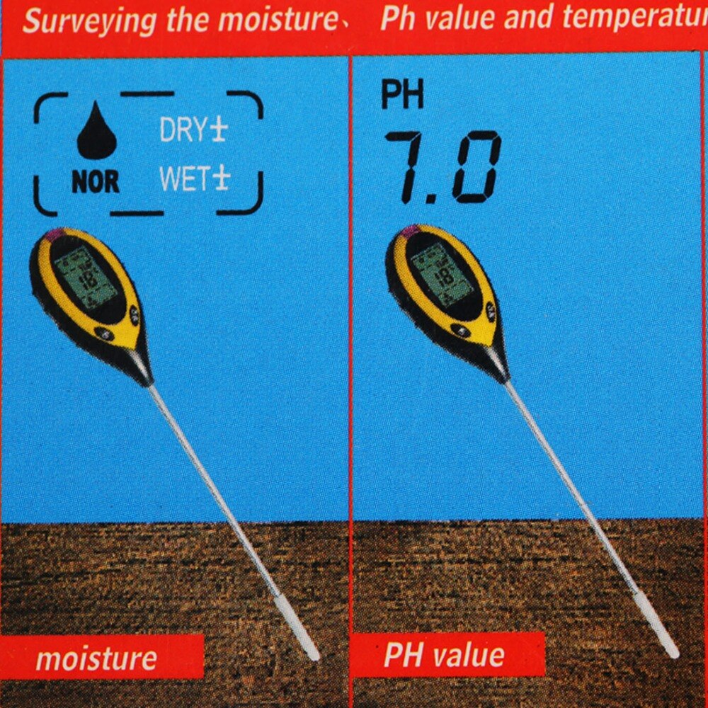 Soil Meter Thermometer 4 in 1 Plant Soil PH Moisture Light Soil Survey Instrument PH Value Sunlight Tester