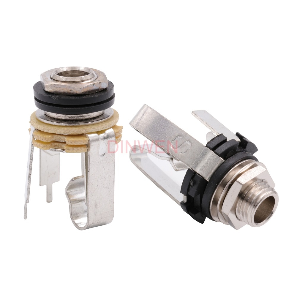 1/4 "6.35 Mm Mono Gitaar Bas Hoofdtelefoon Jack Socket Connector Pcb Panel Mount Met Schakelaar Nikkel Plaat Messing 1 pc