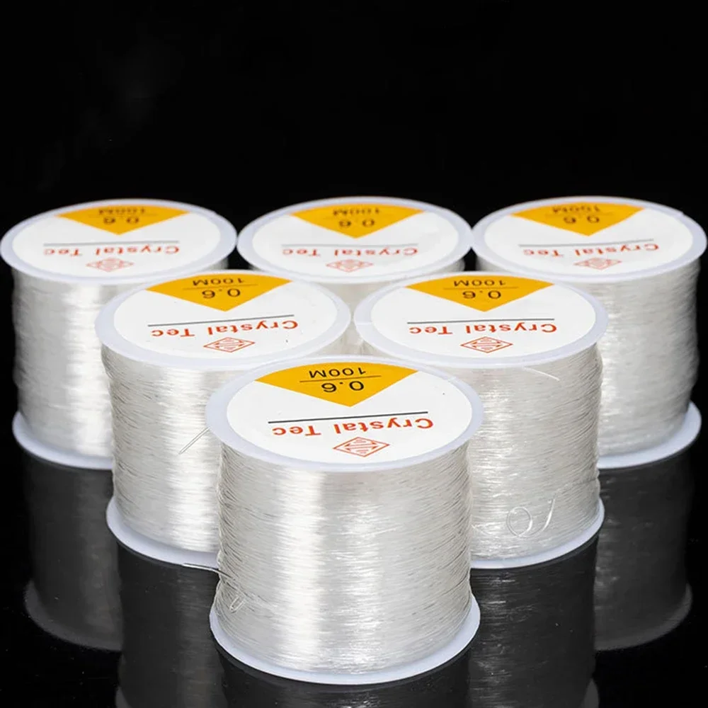 Cordón de hilo elástico transparente de 500/100m, línea elástica de cristal para fabricación de joyería Diy, pulsera, collar, accesorios con cuentas