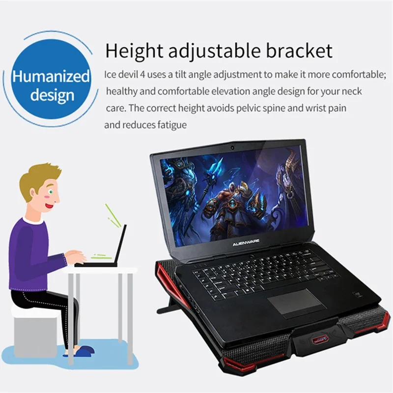 Laptop-Heizkörper fünf Lüfter Computer höhen verstellbare rutsch feste Stand kühler Dual-USB-Anschluss einstellbare Doppel rollen Wind geschwindigkeit