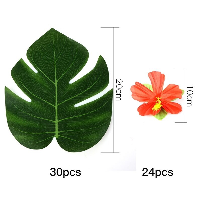 54Pcs/set Party Decor Supplies Tropical Palm Leaves Hibiscus Flowers Simulation Leaf For Hawaiian Jungle Beach Party DIY Decor