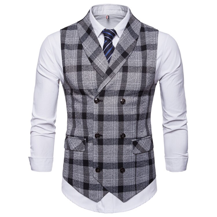 Ffxzsj mænd vest rød plaid vest dobbeltradet v-hals krave afslappet stil slim fit bryllupsfest slid plus size vest mænd: Sort / L