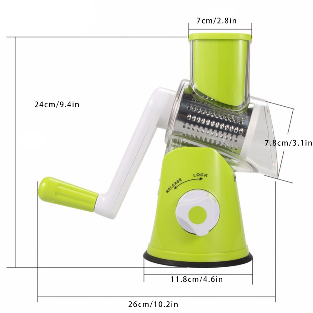 Multi-Function Rotary Grater Manual Rotary Vegetable Slicer Fruit Manual Shredder Drum Grater With 3 Stainless Steel Rotary Set