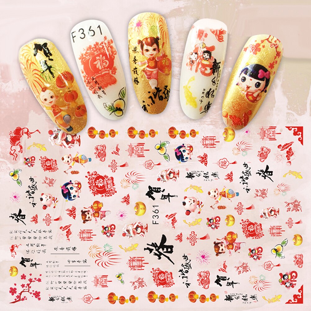 Vrouwen Chinese Jaar Deaign Nail Art Sticker self Adhesive Manicure Slider Decor Lente Festival Decal Nail Decoratie