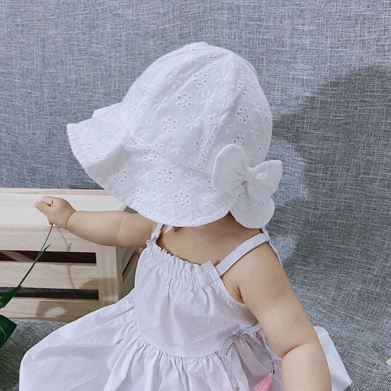 Chapeau à fleurs pour bébé fille, avec nœud, en maille, en coton, style princesse, couleur unie, pour la plage, pour enfant en bas âge: white style 2