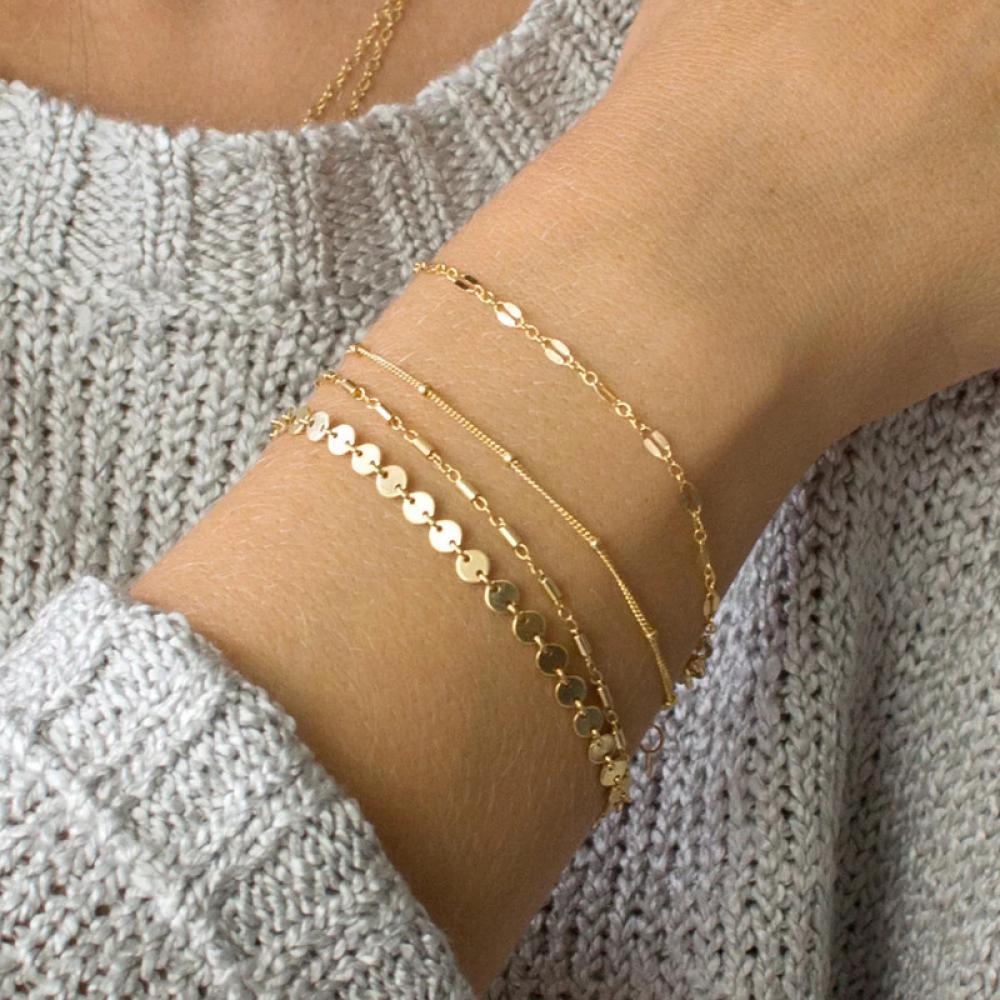 4 Pieces / Set Bohemian Bracelets Multi-Layer Metal Adjustable Chain Chain Disc Boho Bracelet