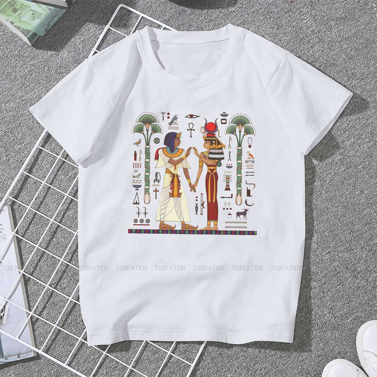 Hieroglyf symbol oldtidskultur synge symbol feminint tøj egyptisk det gamle egypten t-shirt goth vintage kvindelig top