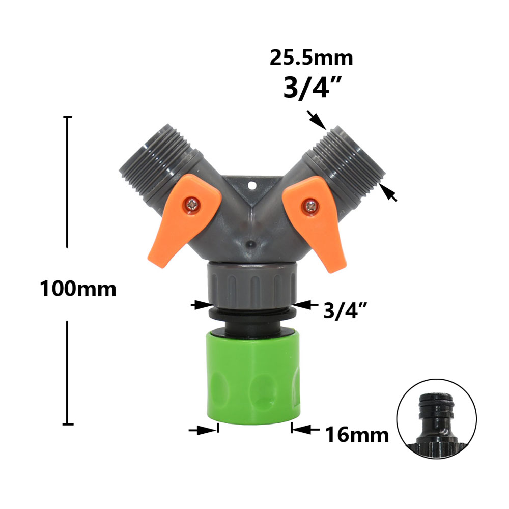 Divisor de agua de manguera de jardín de 2 vías, Conector de manguera tipo Y, acoplamiento rápido, sistema de riego por goteo, válvula controladora de agua, 1/2, 3/4 pulgadas: Blanco