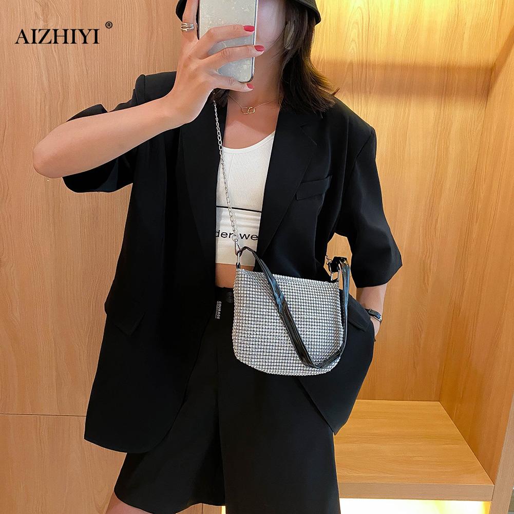 Jeugd Dames Eenvoudige Veelzijdige Tas Vrouwen Steentjes Schoudertassen Avond Clutch Keten Elegante Crossbody Handtassen