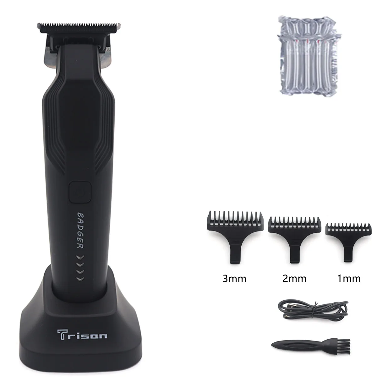 Cortadora de pelo para hombres, cuchilla en T DLC de grafito con cargador de Base, cortadora de pelo USB inalámbrica de poco ruido, máquina de acabado: Negro