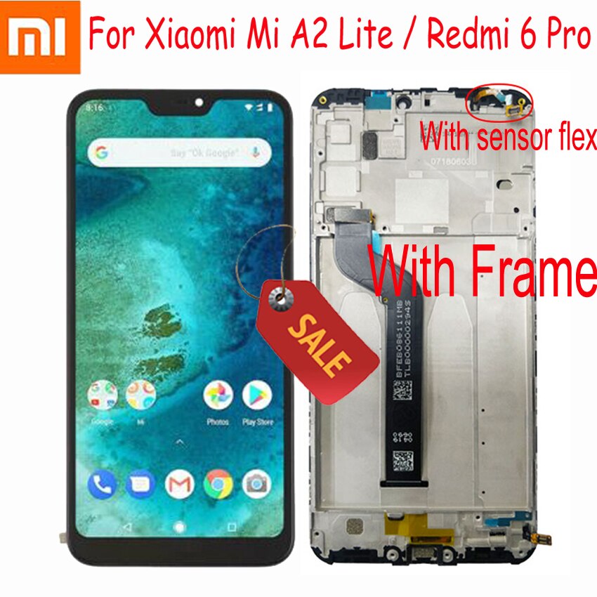 100% Tested Work For Xiaomi Mi A2 Lite 5.84" LCD Display Touch Screen Digitizer Assembly For Redmi 6 Pro + Frame Sensor Pantalla