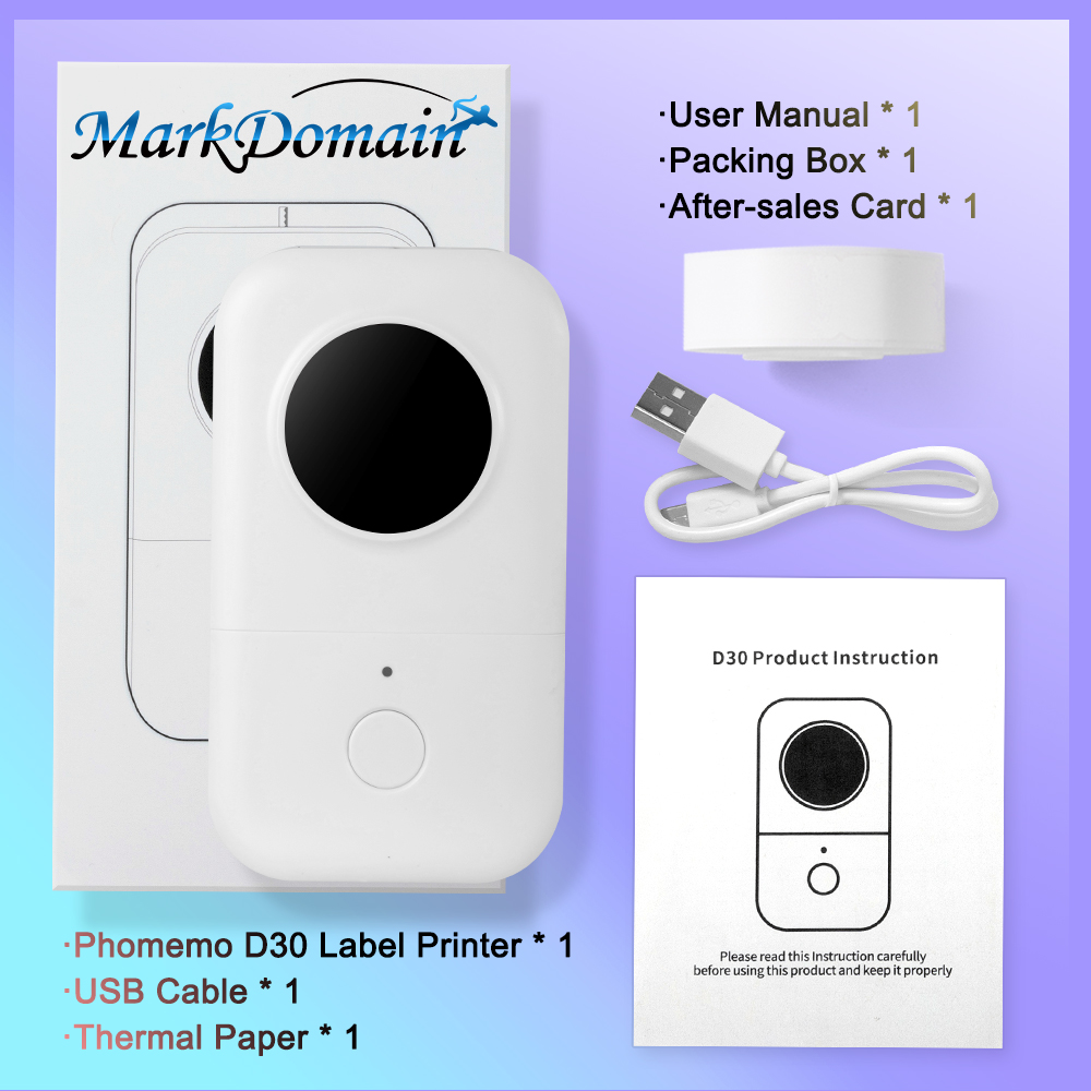 Version Phomemo D30 Smart Mini Label Maker Wireless Thermal Label Machine Compatible with IOS and Android System: D30 White