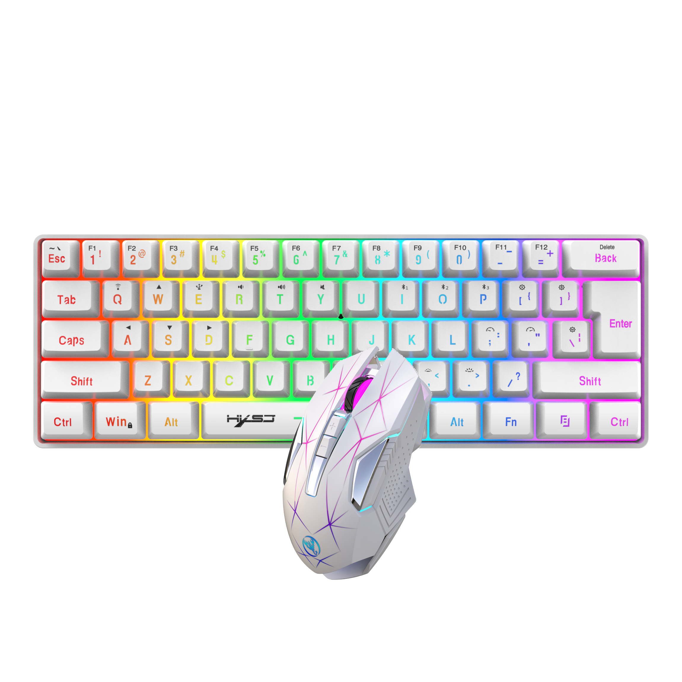 60% Bezprzewodowa klawiatura i mysz do gier, podświetlana RGB, cicha, ergonomiczna klawiatura mechaniczna, mysz do gier na komputer stacjonarny: SZARY