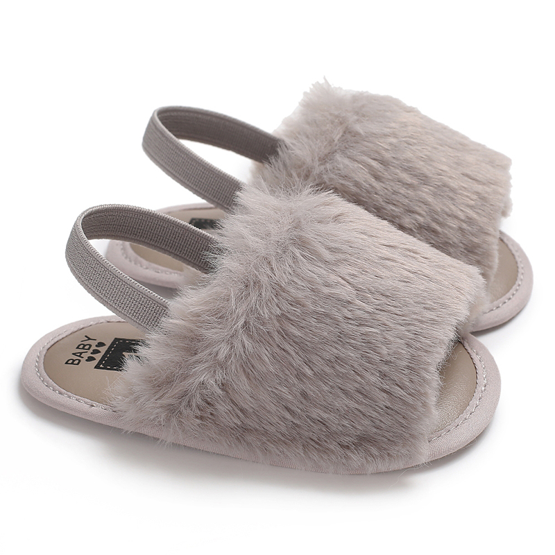 Spedbarn baby jenter pels sandaler høst vinter jente sko uformell myk såle småbarn sko prewalker: 0-6 måneder / Grå