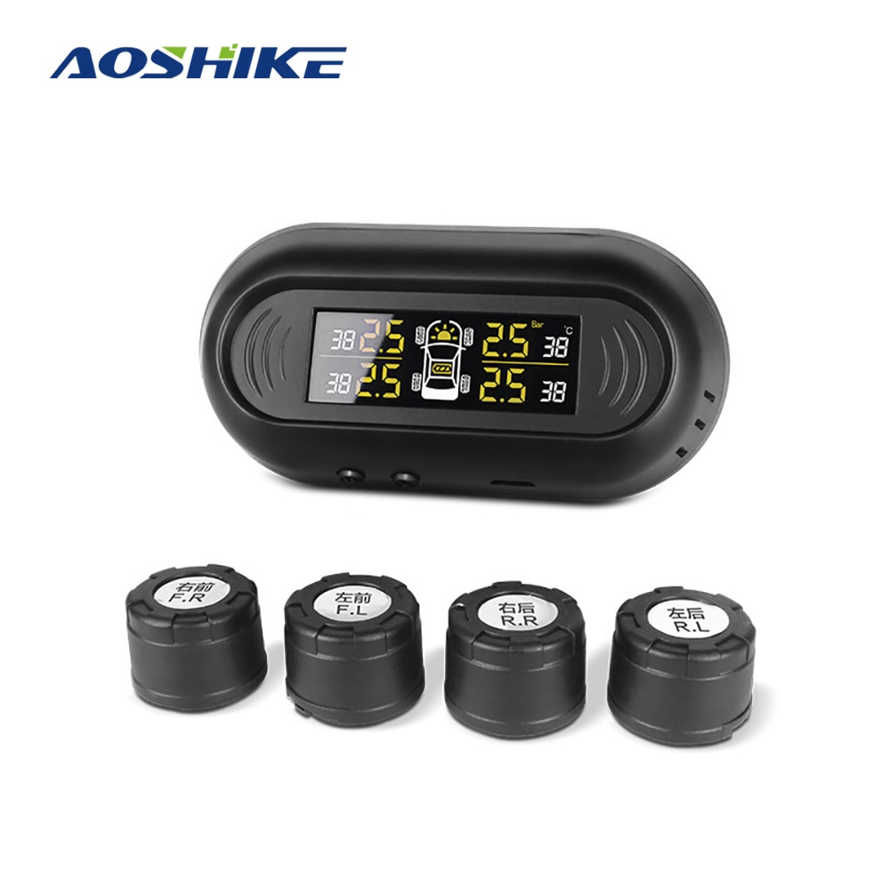 AOSHIKE Auto Bandenspanning Systeem TPMS Digitale LCD Display Solar OF USB Auto Draadloze 4 Interne Sensor Voor SUV