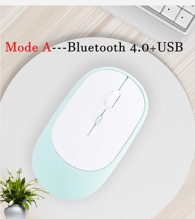 Wireless Silent Mouse Charge Bluetooth-Compatible For MacBook PC iPad 2 Modes Selected Bluetooth 4.0+USB/Only Bluetooth Mouse: Mode A--Light Green