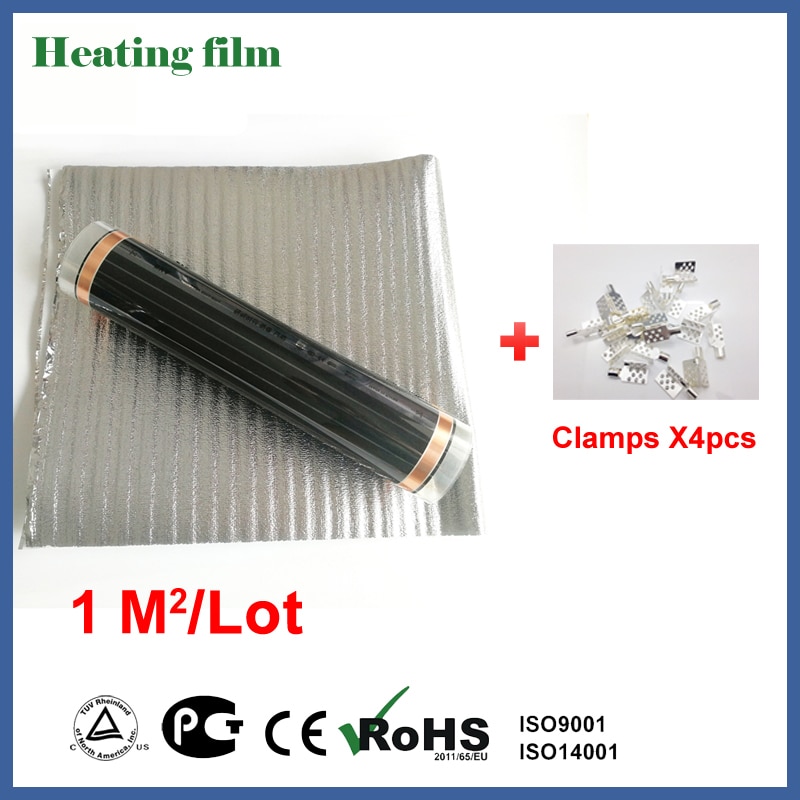 Electric Far infrared heating film 1 square meter, under floor heating film with 4 clamps and reflective film
