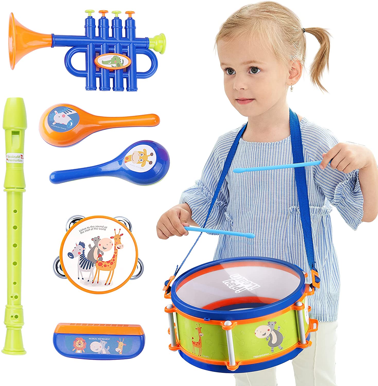 Peuter Muziekinstrumenten Speelgoed Kinderen Drum Set Trompet Harmonica Maraca Voor 2 3 4 5 6 Jaar Oud baby Jongens Meisjes