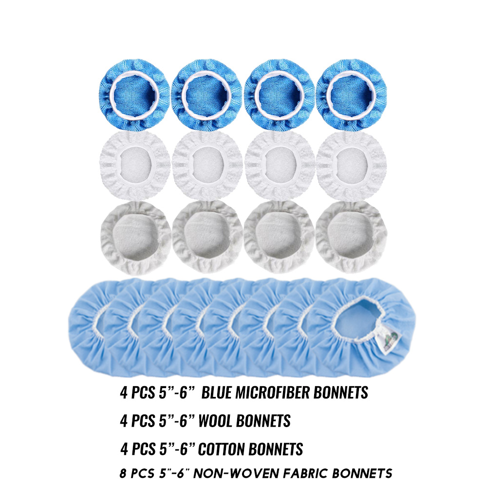 Pack of 18 Car Polisher Pad Bonnet Soft Microfiber Polishing Bonnet Buffing Pad Cover For Car Polisher 5-6" 7-8" 9-10" 3 sizes: 15pcs 5-6MIX