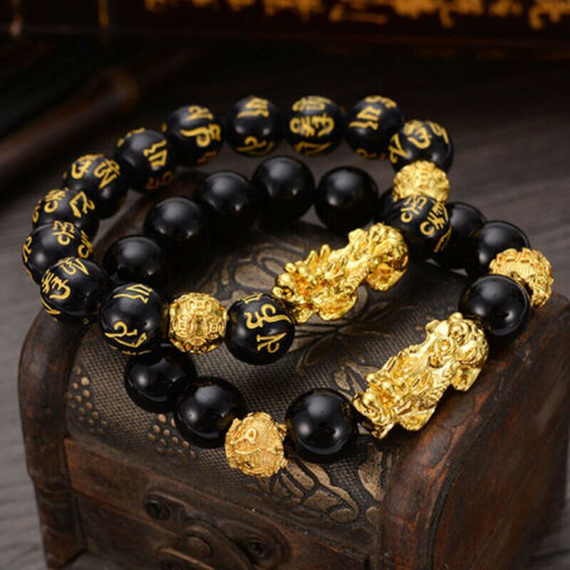 unisex Männer Armbinde Glück Buddha Obsidian Stein Perlen Armbänder Chinesischen FengShui Pi Xiu Farbwechsel Armbinde Reichtum Armbinde