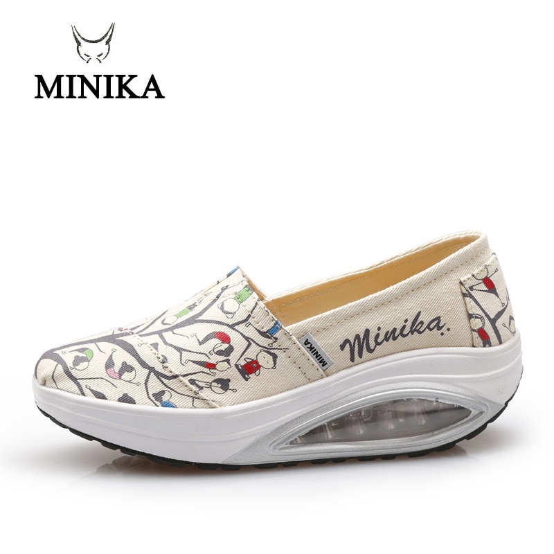 Minika Fitness Shoes Women Sport Swing Wedges Platform Zapatos Mujer Canvas Trainers Loss Weight Feminino Toning Shoes