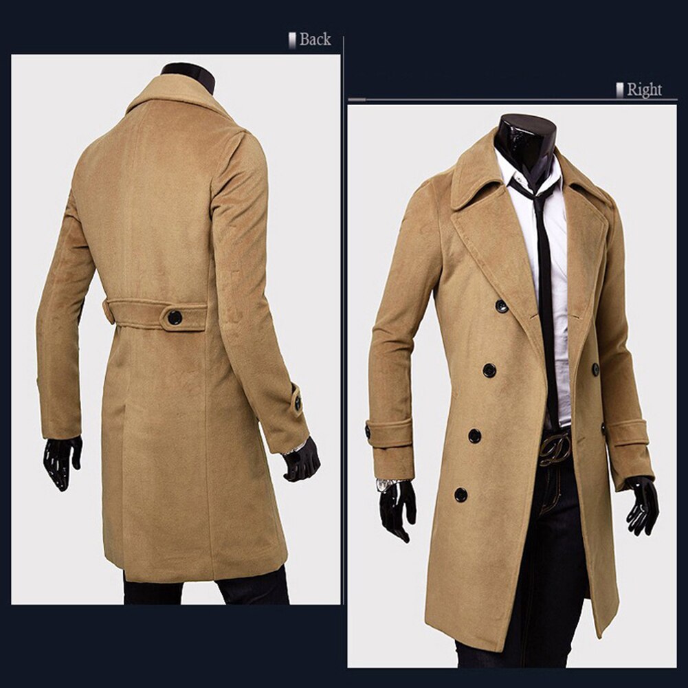 Mode Mannen Wollen Jas Winter Warm Solid Lange Geul Jas Breasted Business Casual Overjas Parka Man Jas Winter