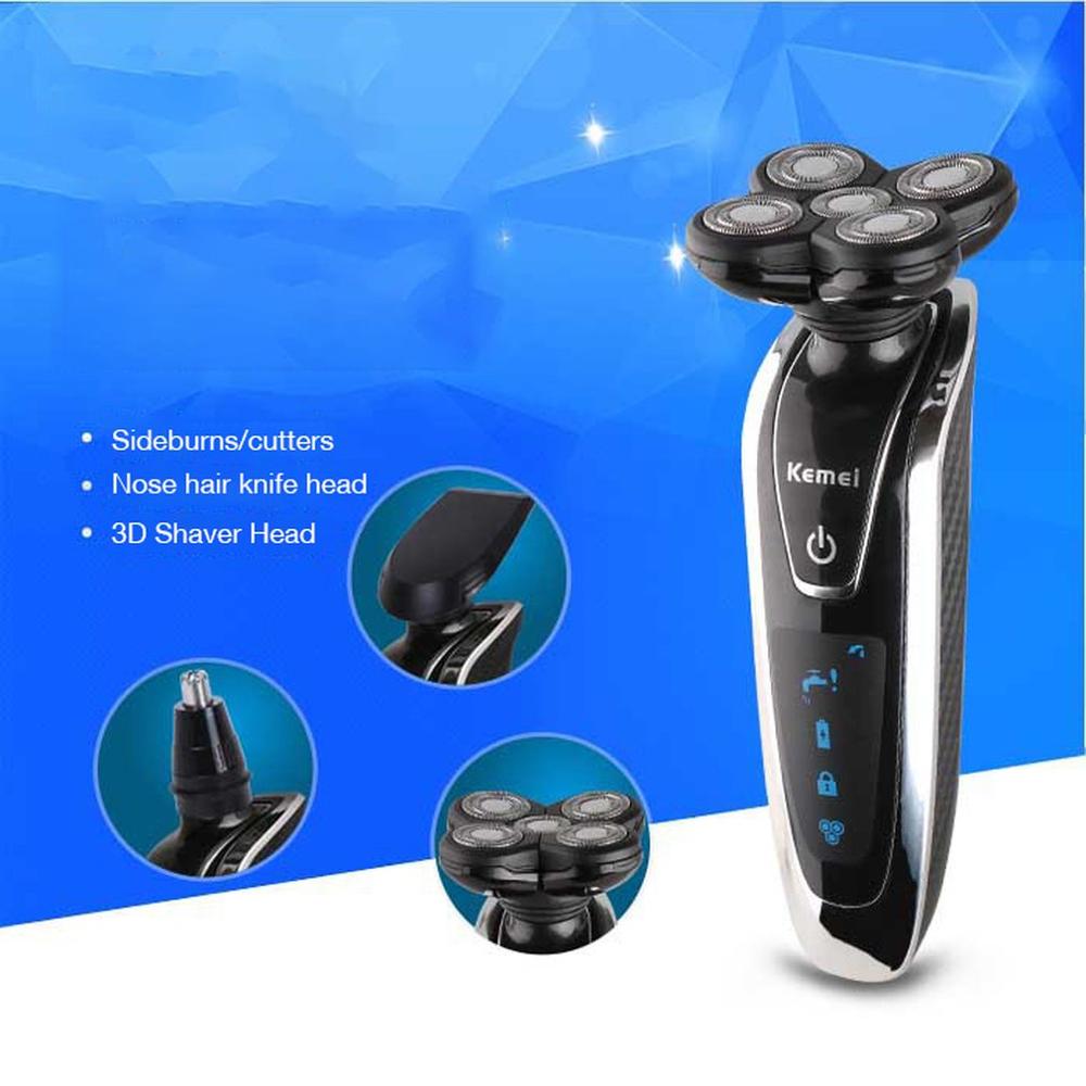 3-In-1 Electric Shaver Body Waterproof Rotary Smart Rechargeable Razor With Stainless Steel 5D Floating Cutter KM5886