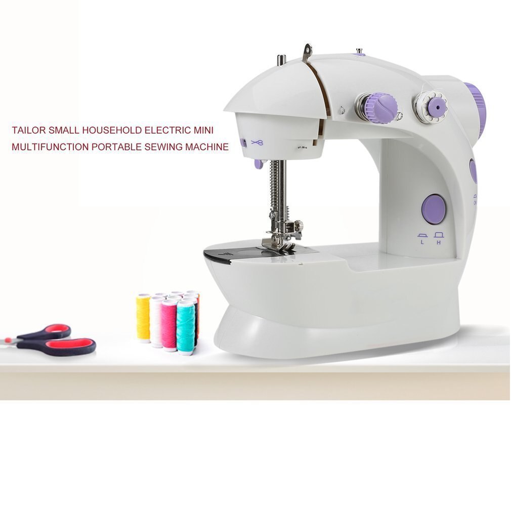 Mini Electric Handheld Sewing Machine Dual Speed Adjustment with Light Foot AC100-240V Double Threads Pendal Sewing Machine