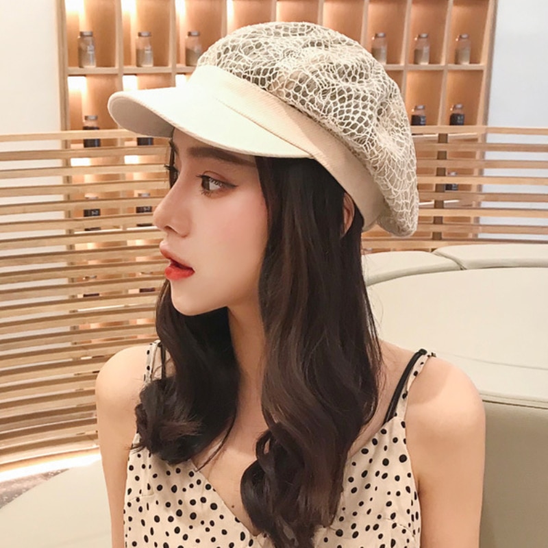 HT3207 Women Spring Summer Hat Ladies Breathable Lace Octagonal Newsboy Cap Vintage Artist Painter Beret Hat Retro Women Berets