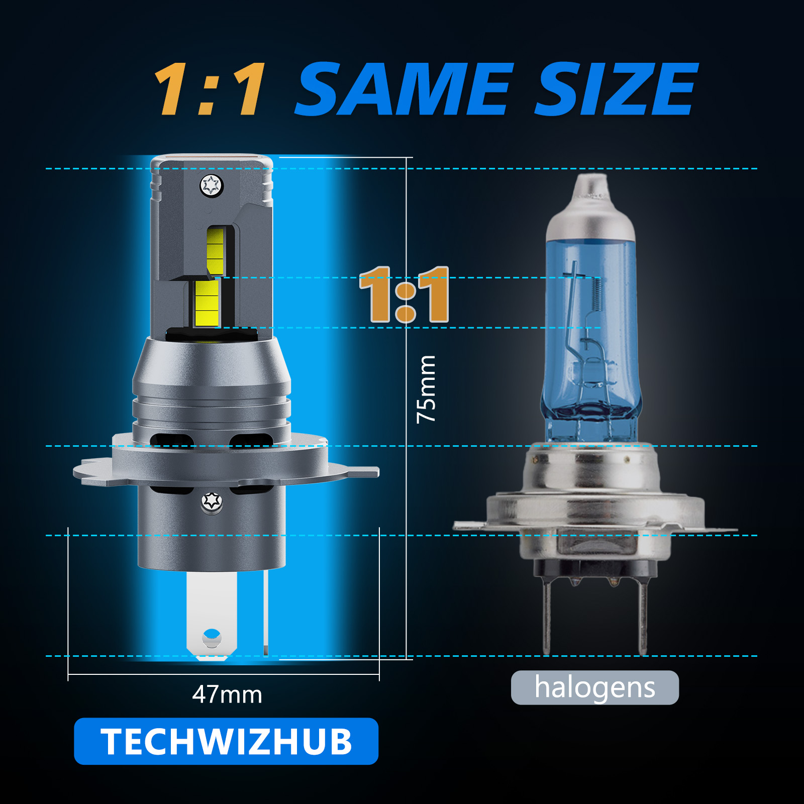 2 Stück H4-LED-Scheinwerfer der HLC7F-Serie, 600 % heller, kabellos, Fern- und Abblendlicht, 24000 lm, Scheinwerferlampen, Kfz-Plug-Play-Beleuchtung
