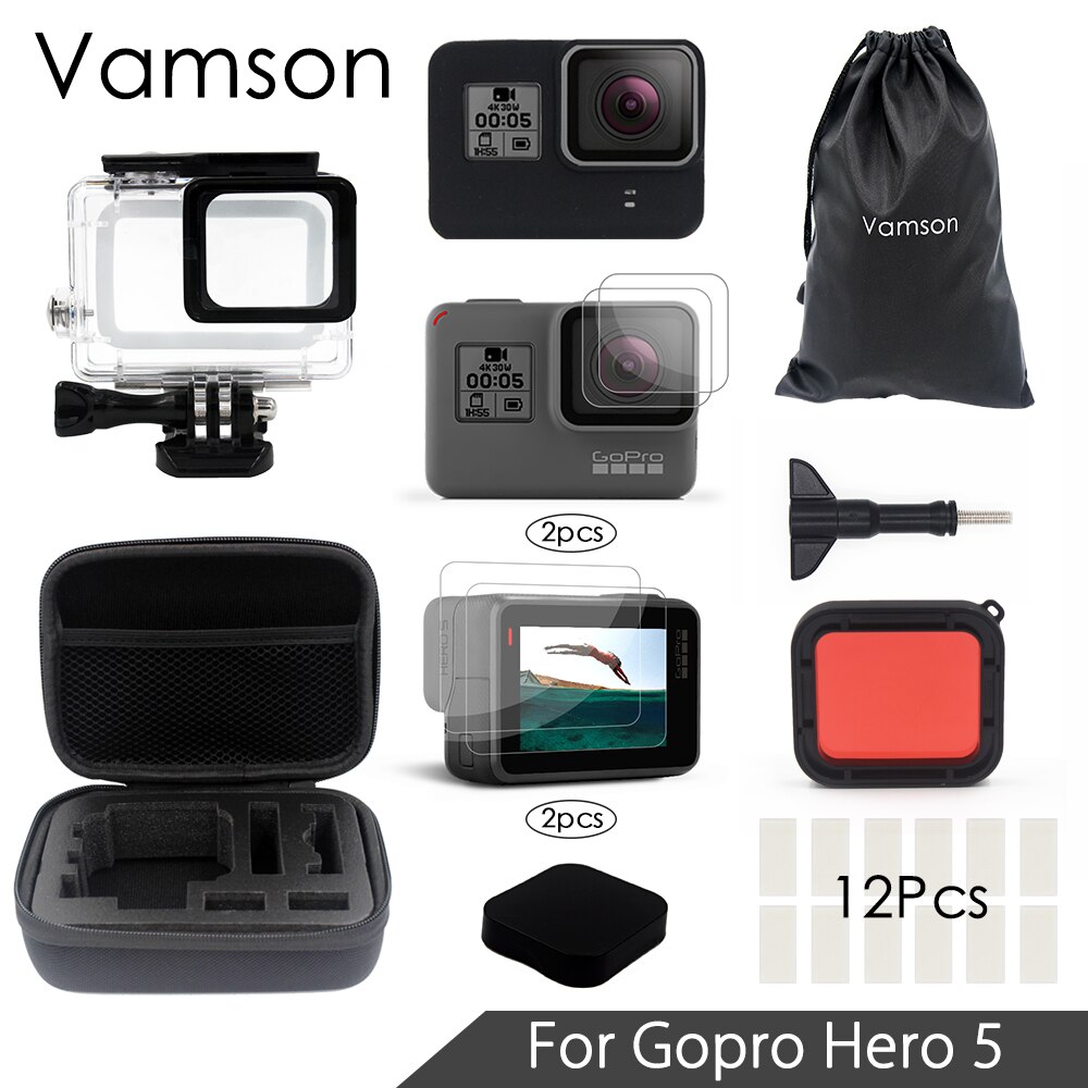 Vamson for gopro hero 7 6 5 tilbehørssett skjermportektor/linsebeskytter vanntett deksel for go pro hero 6 5 vs05c: Vs05b