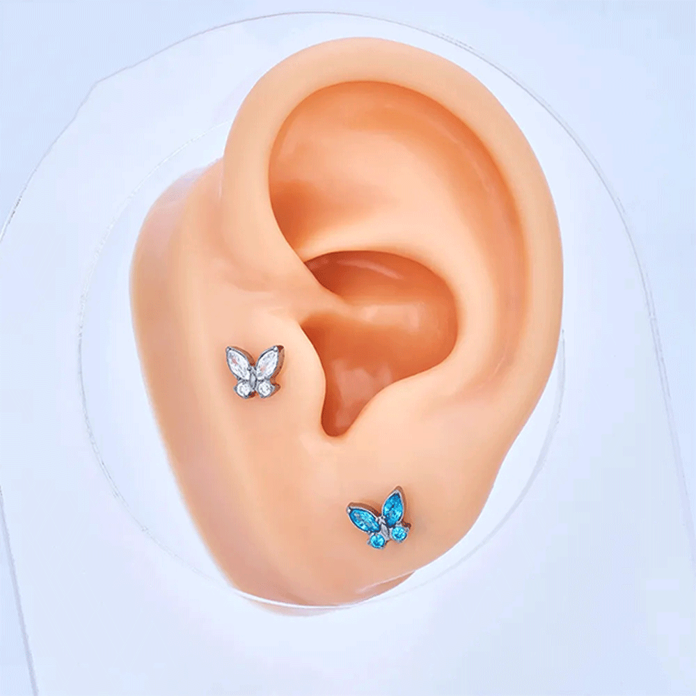 G23 joyería de titanio oreja Stud mariposa CZ piedras labio nariz Piercing pendiente cartílago de la oreja Tragus anillos para mujeres Daith