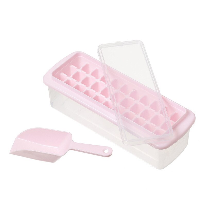 Ice Cube Tray With Lid and Bin Freezer Ice Container Scoop and Cover Ice Maker Set: 2pcs blue