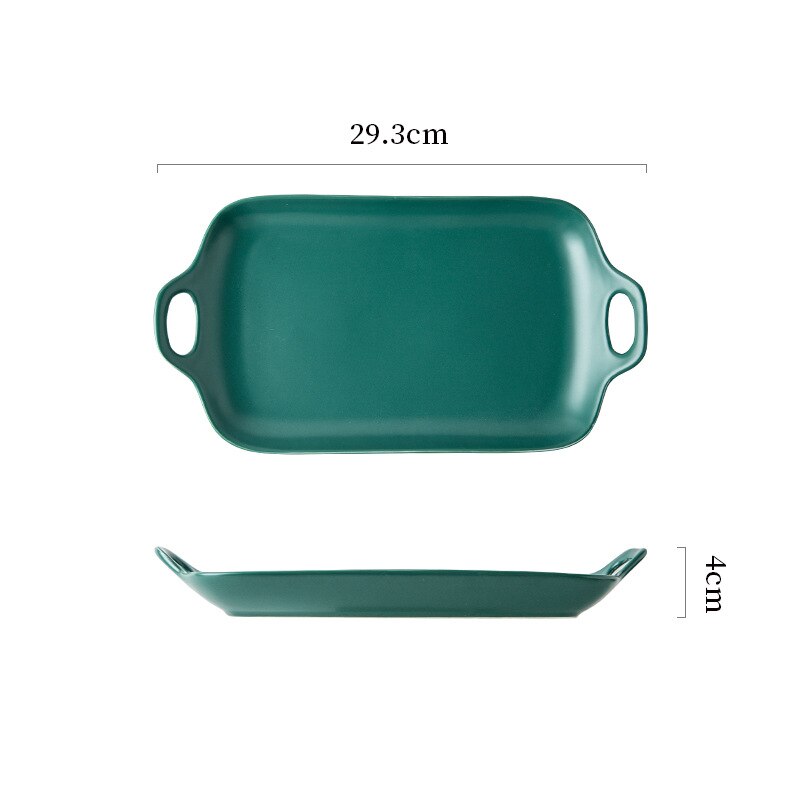 Assiette nordique en céramique mate, Double oreille, ménage, Dim Sum, plaque de cuisson, assiette occidentale rouge, assiettes carrées, ensemble assiette à dîner: Green Rectangular