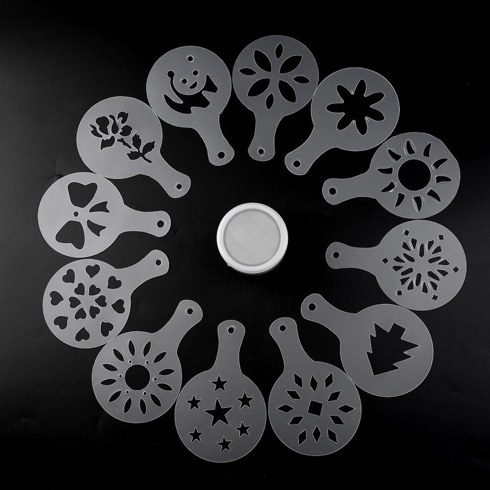 12 Stuks Rvs Chocolade Shaker Cacao Meel Koffie Zifter Koffie Stencils Template Strooit Pad Duster Spray: Default Title