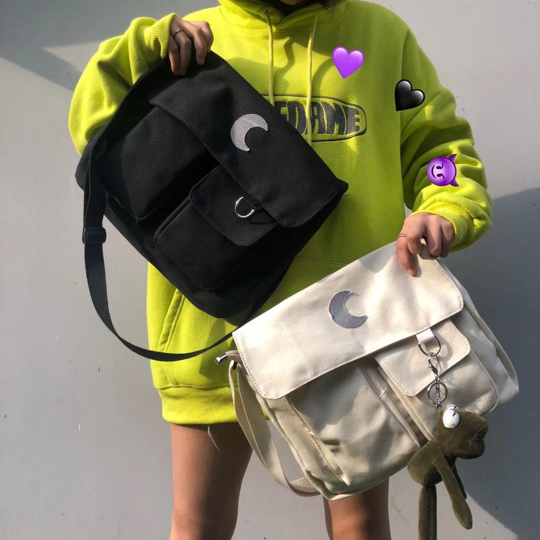 Simple Moon Large Capacity Messenger Handbags Harajuku Casual Ulzzang Women&#39;s College Shoulder Bags Canvas Chic Crossbody Bags
