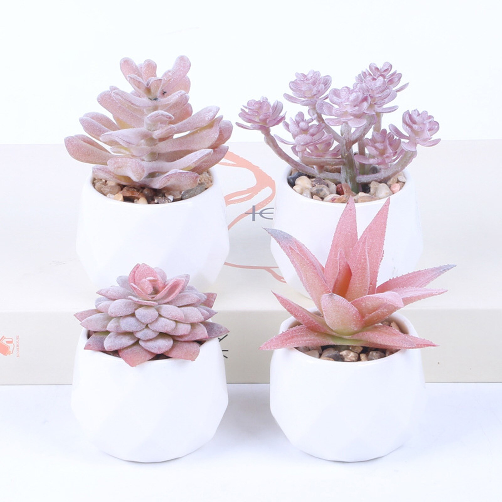 4PCS Artificial Potted Plant Ornament Desktop Cute Small Simulation Succulent Plants With Resin Pot Home Office Table Decoration