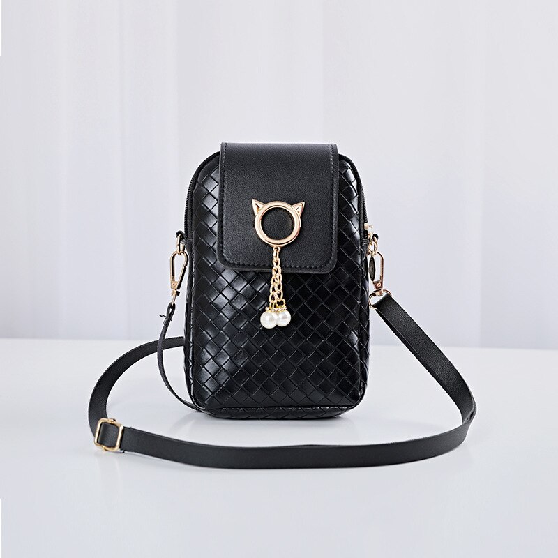 2022 Lente Zomer Mini Cross-Body Mobiele Telefoon Schoudertas Geweven Parel Kwastje Cover-Stijl Vrouwelijke Tas Schoudertas diagonaal Tas: black