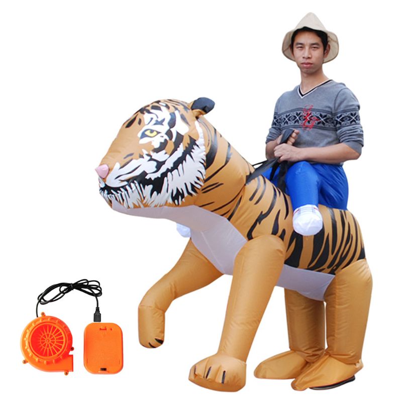 Inflatable Mount Tiger Lion Costume Fancy Dress Cosplay Halloween Theme Party Toy Adults Performance Prop