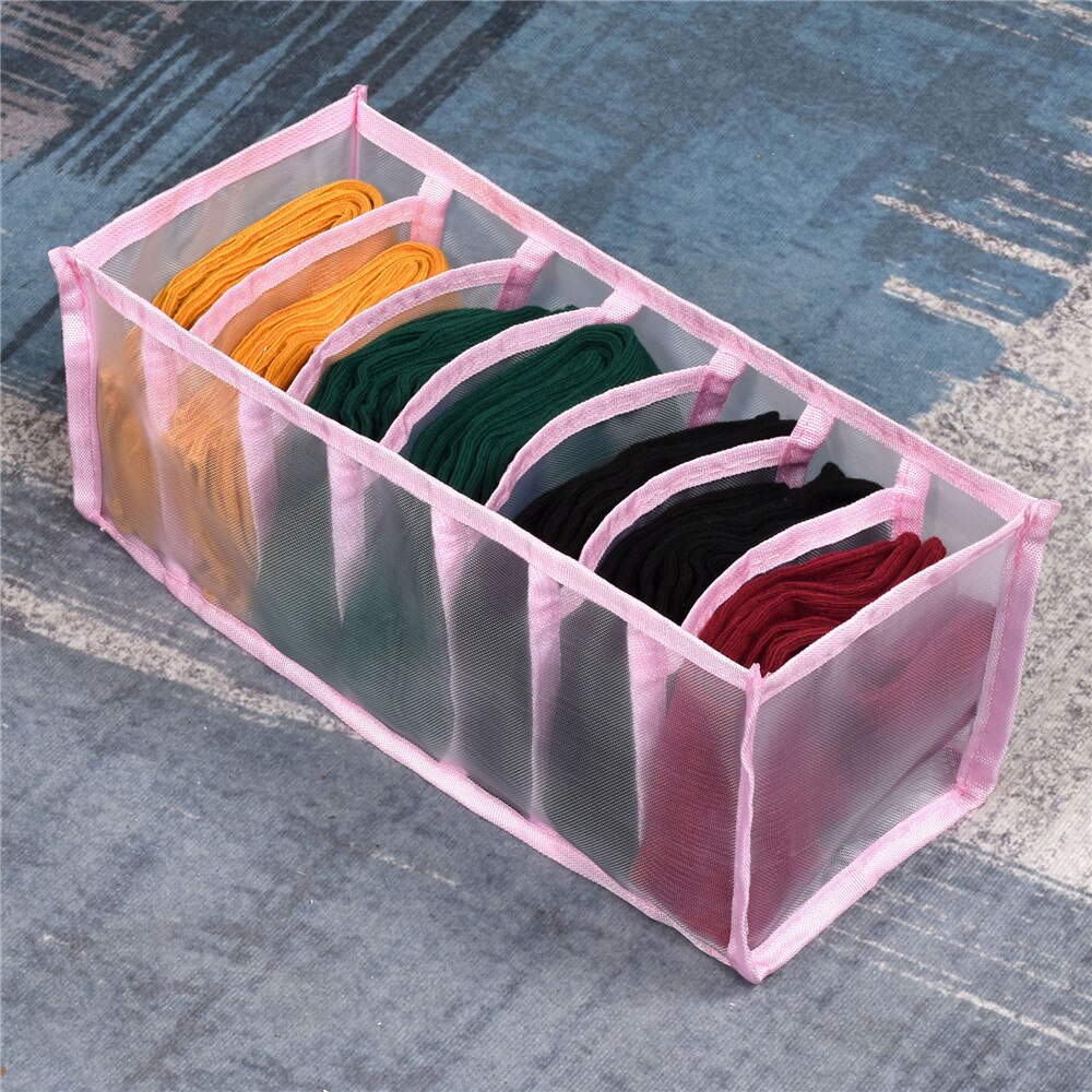 Boîte de rangement pliable en tissu pour chaussettes, Type tiroir, panier de rangement pour sous-vêtements, peut être lavé sans couvercle: Pink 7Grids