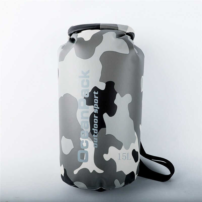 Bolsa seca impermeable para acampada, mochila flotante para exteriores, resistente al agua, para Trekking, río, 10L, 15L, 20L: Gray15L