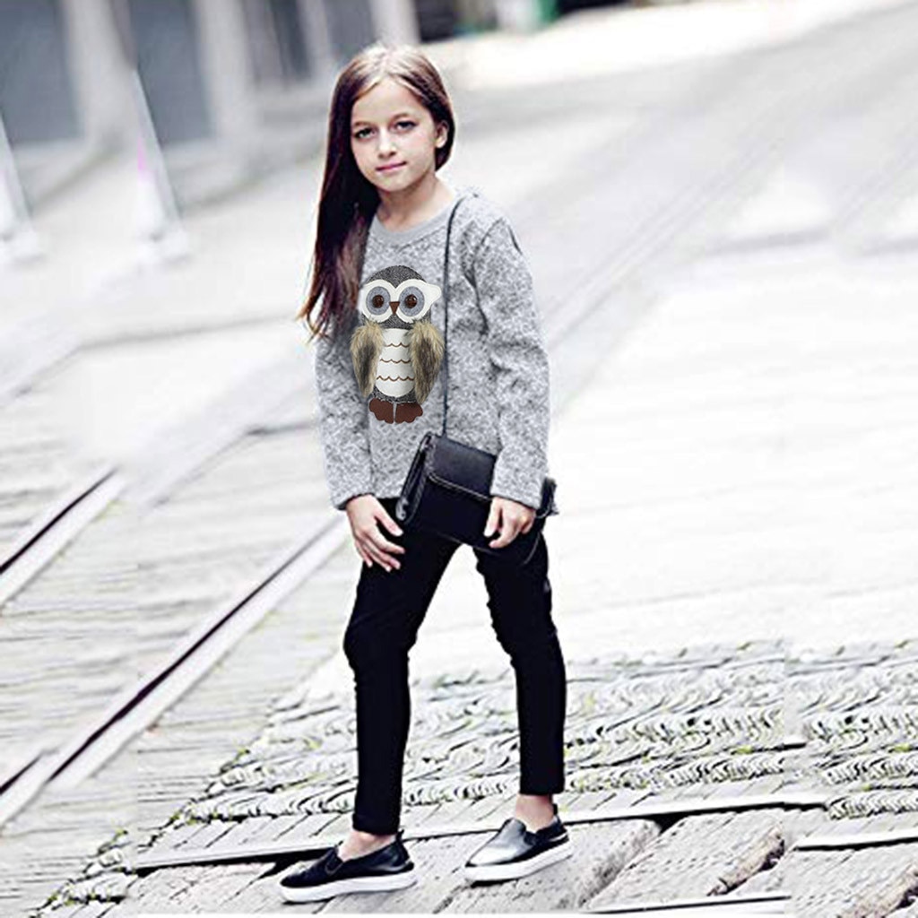 Kids clothes Baby Girls Long Sleeve Cartoon Owl Print Tops Hoodie Clothes children's clothing for girls