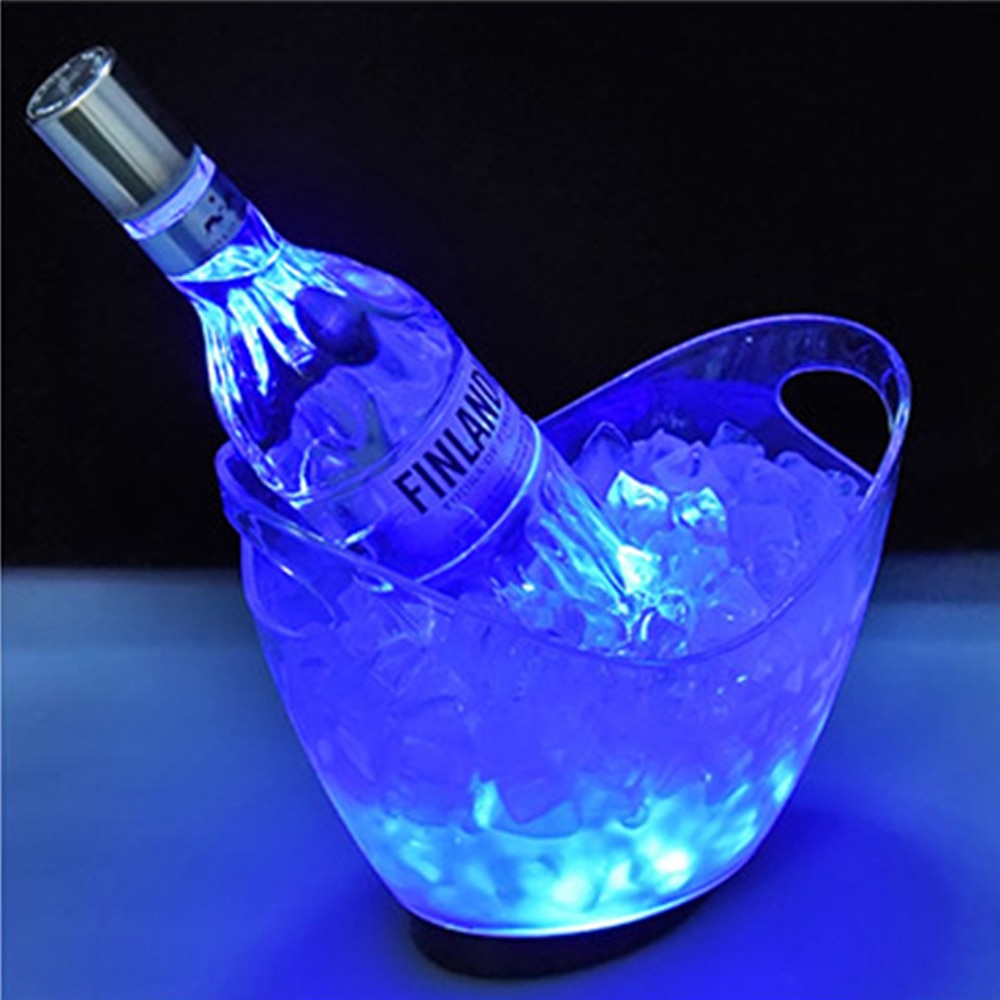 cubo de hielo transparente ligero Material acrílico de 2 litros LED colorido champán cerveza vino barril 5 colores opcional: Azul