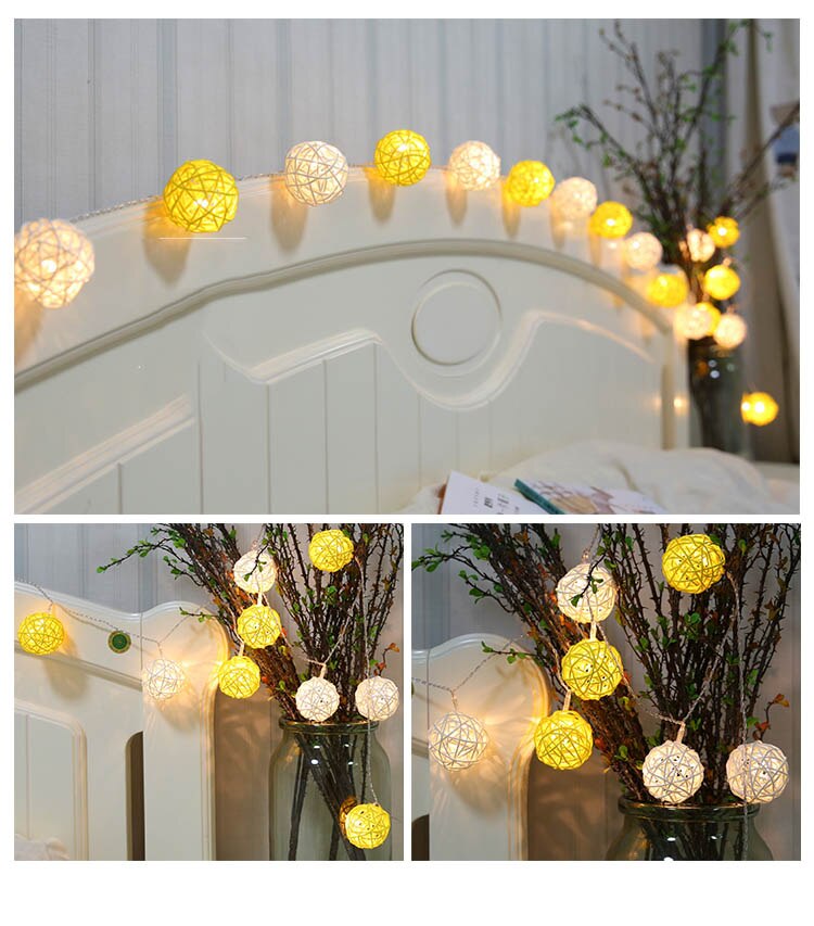 Guirlande lumineuse boule de rotin à 28led, 220V, 5M, 4cm, pour rideau de mariage, décoration de noël, pour patio, maison