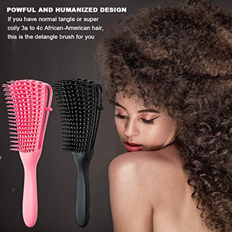 2 pièces démêlant brosse Afro brosse amérique/africain texturé 3A à 4C crépus ondulés/bouclés/Coily/humide/sec/huile/épais/cheveux longs, noeuds