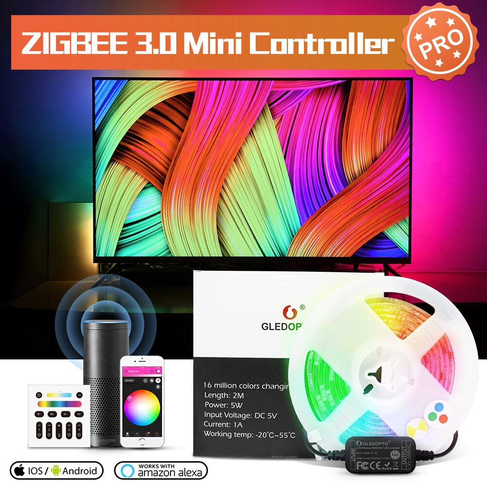 ZigBee 3.0 RGB double bande LED blanche USB câble Mini contrôleur DC5V travail avec Alexa Echos Plus Smart TV fond LED bande de télévision