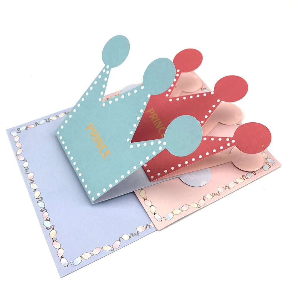 20pcs Pink Blue Prince Princess Crown Party Invitation Card Kids Birthday Party Supplies Baby Shower Thanks Card For Guests