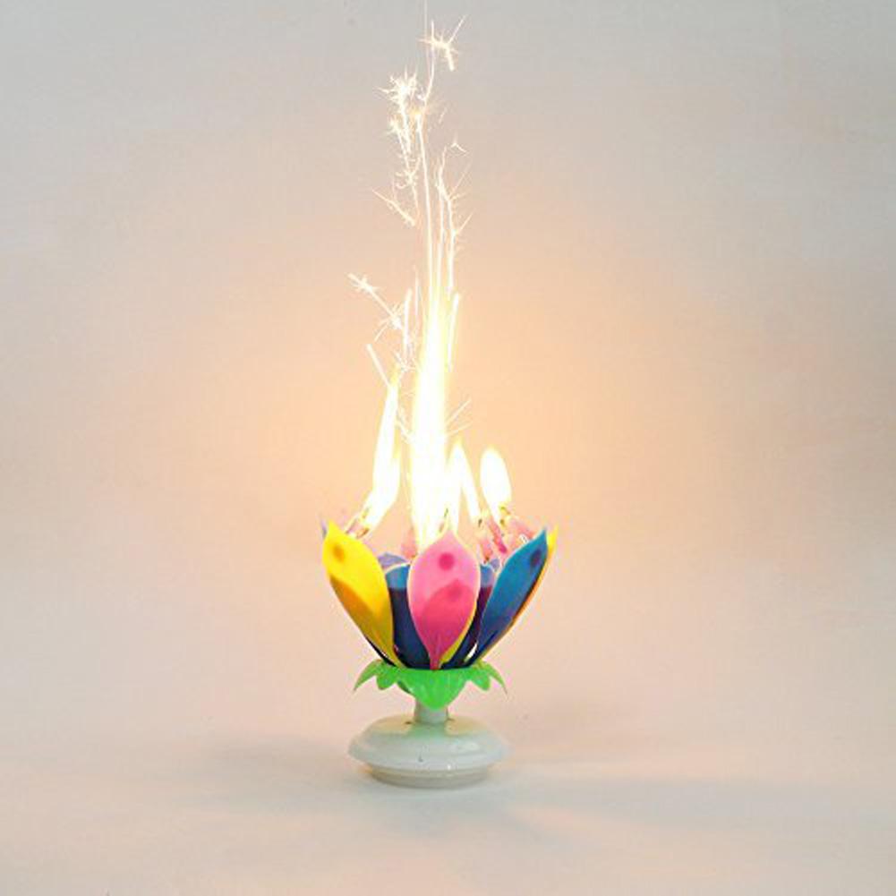 MeterMall Doppi Strati di Loto Musicale Felice Candele Di Compleanno Romantico Luce Del Fiore Della Torta Capretti Dei Regali Del Partito