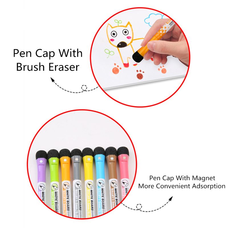 Magnetic Dry Erase Markers (8 Pack) Low Odor White Board Markers with Erasers for Kids Teacher Supplies