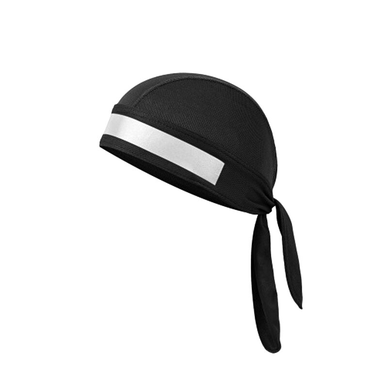 Gorro de Ciclismo de secado rápido para hombre, pañuelo para la cabeza con cinta reflectante, para correr, gorro pañuelo pirata, diadema con capucha: black